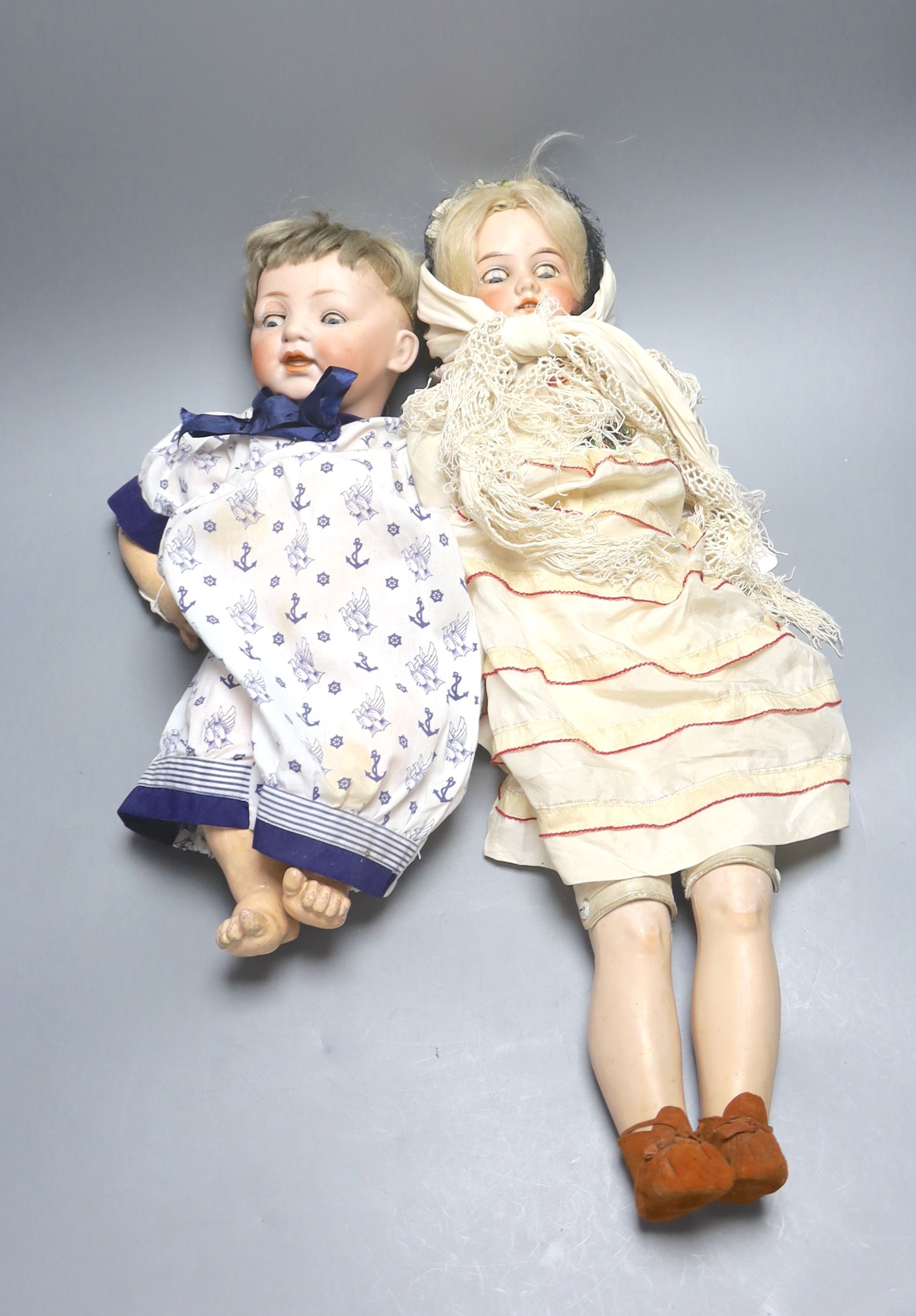 Two German bisque head dolls - AM 370 2 1/2, 57.5cm and JDK 211